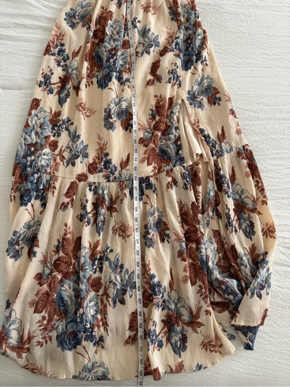 Abercrombie & Fitch Cream Smocked Maxi Dress with Blue & Rust Floral Print
